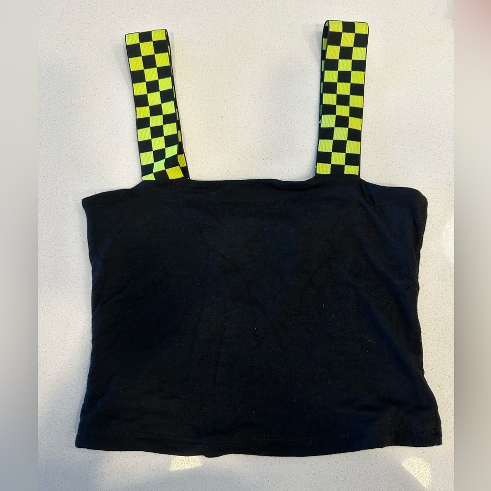 Black Tank with Checkered Straps
